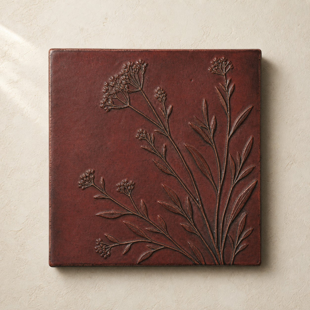 Flora Oxblood — Handcrafted Ceramic Wall Tile